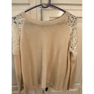 Garnet Hill Womens 100% Merino Wool Sweater Sz M Lace Accent